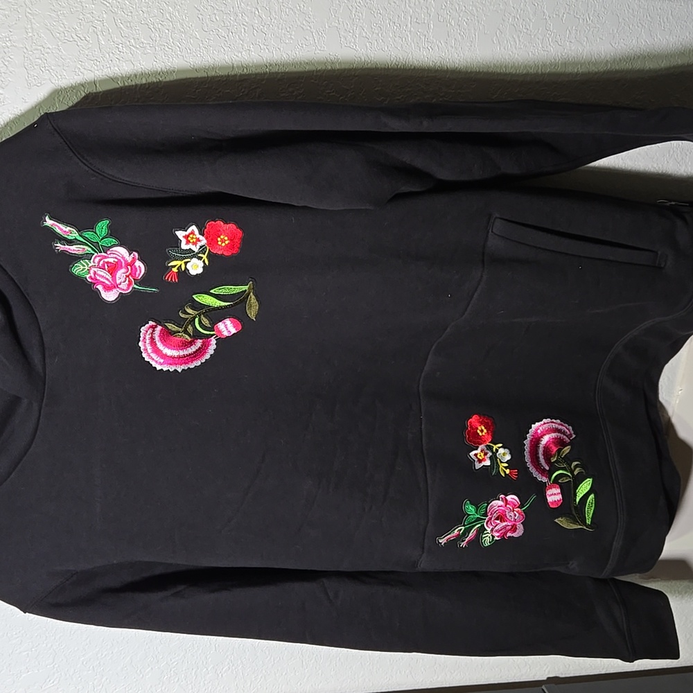 Embroidered Floral Patch Handmade Hoodie NWOT - Picture 7 of 9